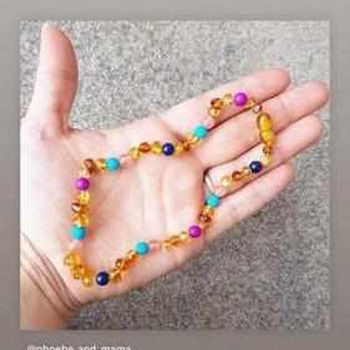 Child Blossom Honey Baltic Amber Purple Howlite Lapis Lazuli Quartz Necklace