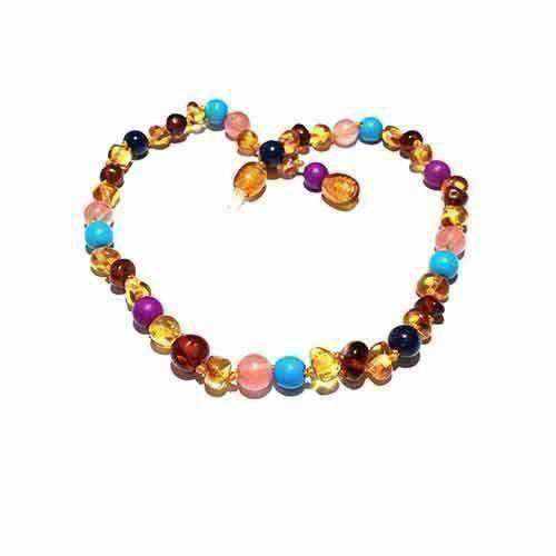 Child Blossom Honey Baltic Amber Purple Howlite Lapis Lazuli Quartz Necklace