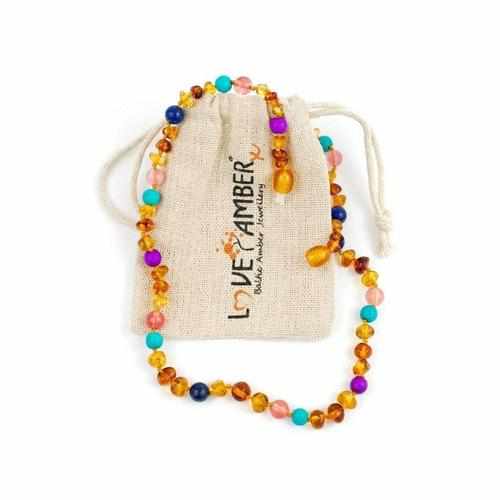 Child Blossom Honey Baltic Amber Purple Howlite Lapis Lazuli Quartz Necklace