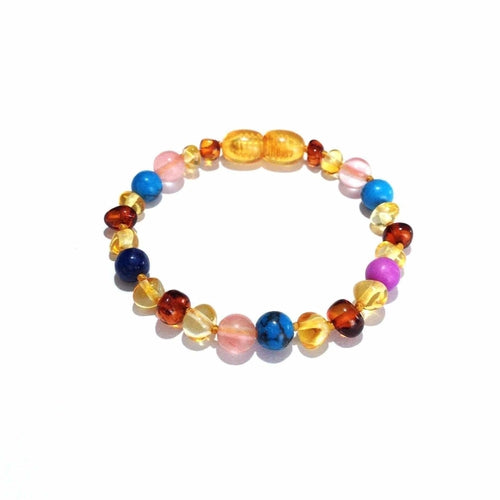 Child Blossom Howlite Lapis Lazuli Quartz Honey Baltic Amber Anklet Bracelet 20cm (XXL)