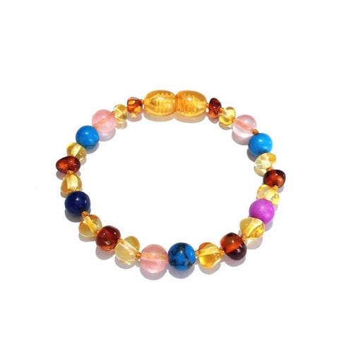 Child Blossom Howlite Lapis Lazuli Quartz Honey Baltic Amber Anklet Bracelet