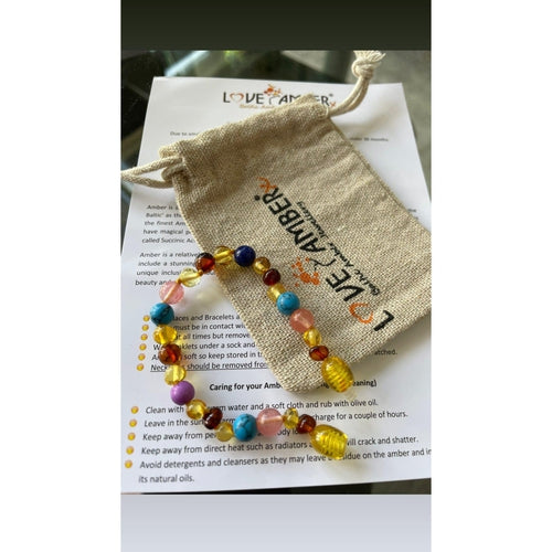 Child Blossom Howlite Lapis Lazuli Quartz Honey Baltic Amber Anklet Bracelet