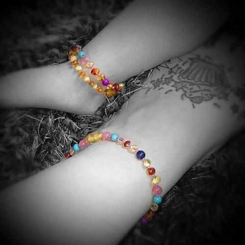 Child Blossom Howlite Lapis Lazuli Quartz Honey Baltic Amber Anklet Bracelet