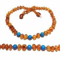 Child Bluebird Raw Honey Blue Turquoise Howlite Baltic Amber Necklace 40cm (XXL)