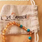 Child Bluebird Raw Honey Blue Turquoise Howlite Beads Baltic Amber Anklet Bracelet