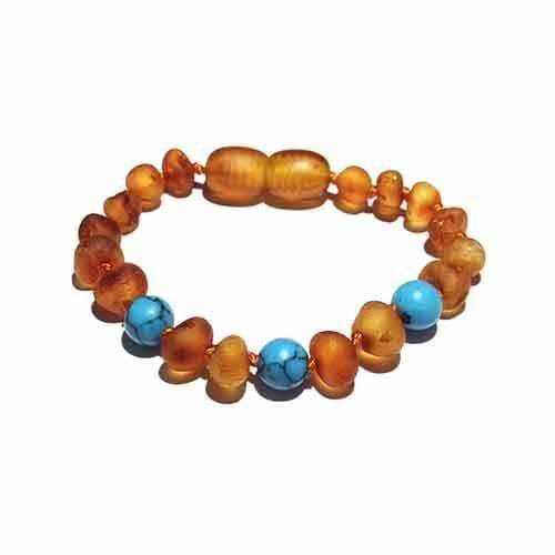 Child Bluebird Raw Honey Blue Turquoise Howlite Beads Baltic Amber Anklet Bracelet 19cm (XXL)