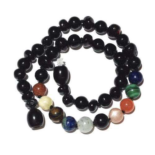 Child Cosmos Solar System Planet Gemstone Shungite Baltic Amber Necklace