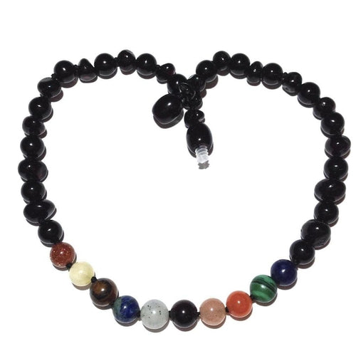 Child Cosmos Solar System Planet Gemstone Shungite Baltic Amber Necklace