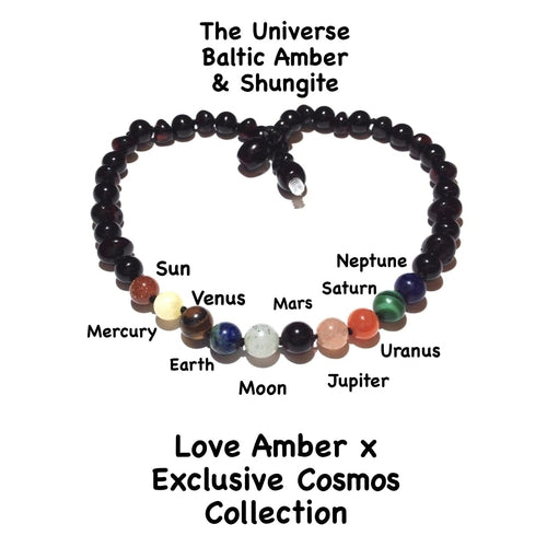 Child Cosmos Solar System Shungite Gemstone Baltic Amber Anklet Bracelet