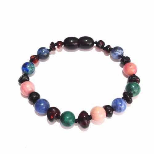 Child Earthchild Gemstones and Cherry Baltic Amber Anklet Bracelet