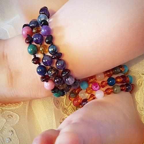 Child Earthchild Gemstones and Cherry Baltic Amber Anklet Bracelet