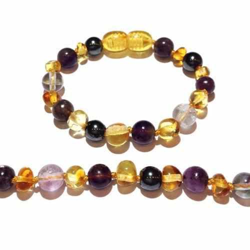 Child Eirene Gemstones and Honey Baltic Amber Anklet Bracelet 19cm (XL)