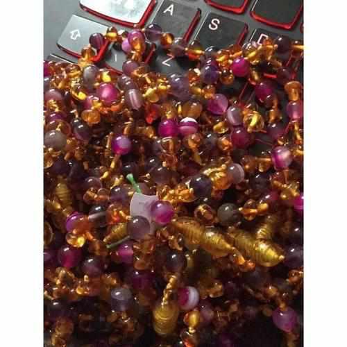 Child Emily Amethyst Purple Pink Agate and Honey Baltic Amber Anklet Bracelet