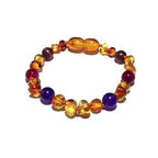 Child Emily Amethyst Purple Pink Agate and Honey Baltic Amber Anklet Bracelet