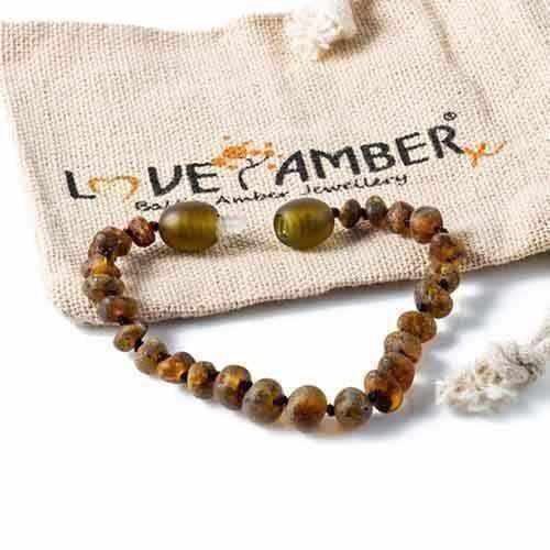 Child Enchanted Raw Green Baltic Amber Anklet Bracelet 20cm (XXL)