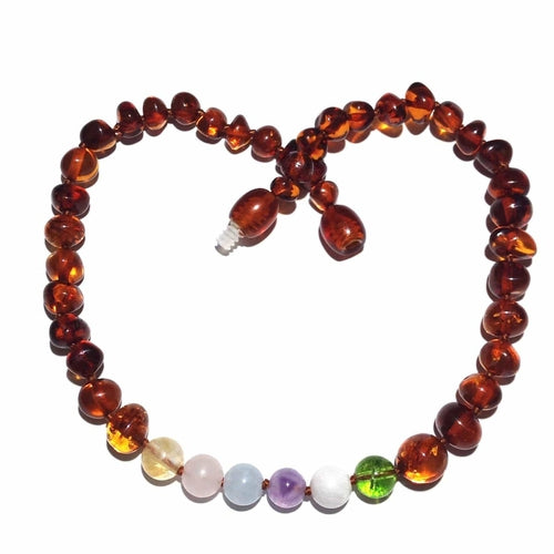 Child Freya Aquamarine Rose Quartz Amethyst Moonstone Citrine Peridot Cognac Baltic Amber Necklace 40cm (Teen)