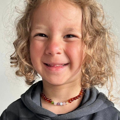 Child Freya Aquamarine Rose Quartz Amethyst Moonstone Citrine Peridot Cognac Baltic Amber Necklace