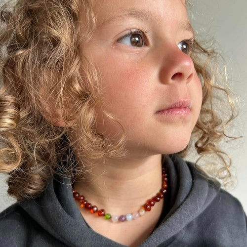 Child Freya Aquamarine Rose Quartz Amethyst Moonstone Citrine Peridot Cognac Baltic Amber Necklace