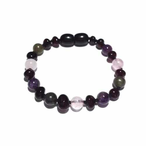 Child Gaia Amethyst Rose Quartz Labradorite Cherry Baltic Amber Anklet Bracelet 20cm (XL)