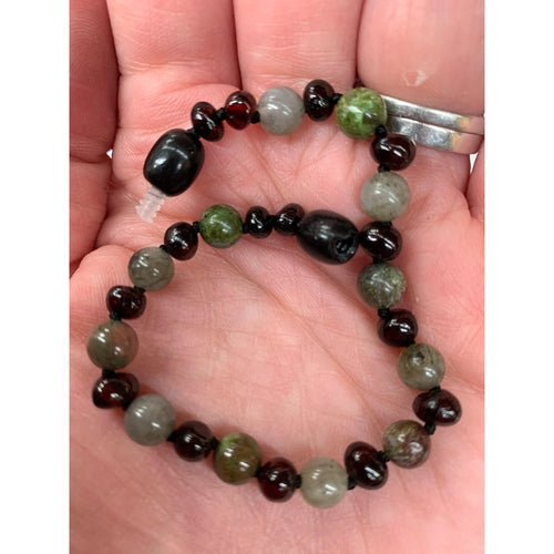 Child Helios Labradorite Bloodstone Polished Cherry Baltic Amber Anklet Bracelet