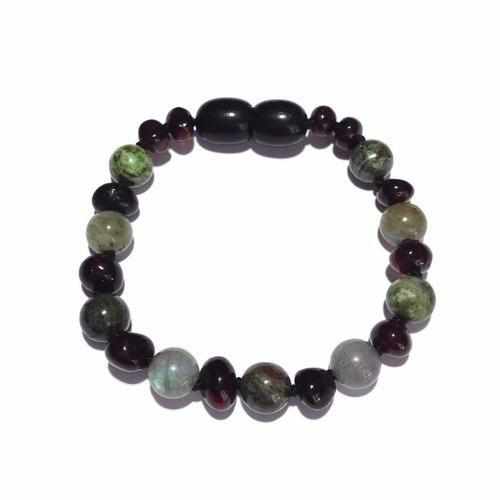 Child Helios Labradorite Bloodstone Polished Cherry Baltic Amber Anklet Bracelet
