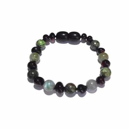 Child Helios Labradorite Bloodstone Polished Cherry Baltic Amber Anklet Bracelet