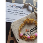Child Honeysuckle Pink Agate Polished Honey Baltic Amber Anklet Bracelet