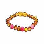 Child Honeysuckle Pink Agate Polished Honey Baltic Amber Anklet Bracelet