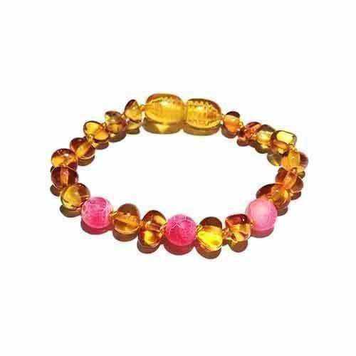 Child Honeysuckle Pink Agate Polished Honey Baltic Amber Anklet Bracelet