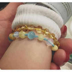 Child Ice Blue Cats Eyes Opalite and Butterscotch Baltic Amber Anklet Bracelet