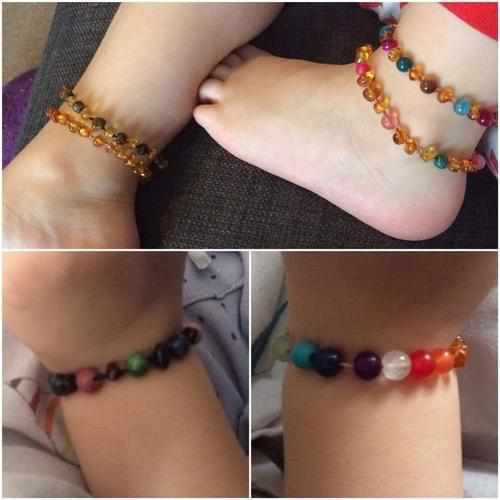 Child Jellybean Chakra Gemstones Polished Honey Baltic Amber Anklet Bracelet