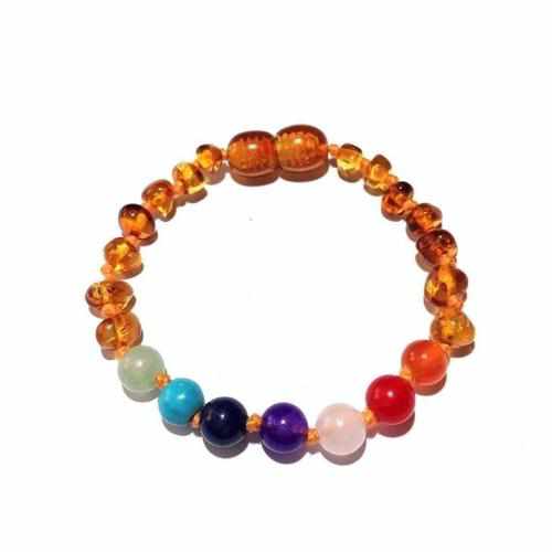Child Jellybean Chakra Gemstones Polished Honey Baltic Amber Anklet Bracelet