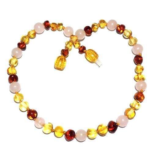 Child Kate Cognac & Honey Baltic Amber Rose Quartz Necklace