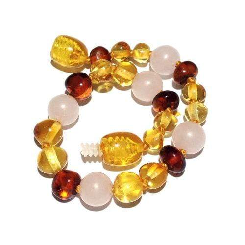Child Kate Rose Quartz Cognac & Honey Baltic Amber Anklet Bracelet