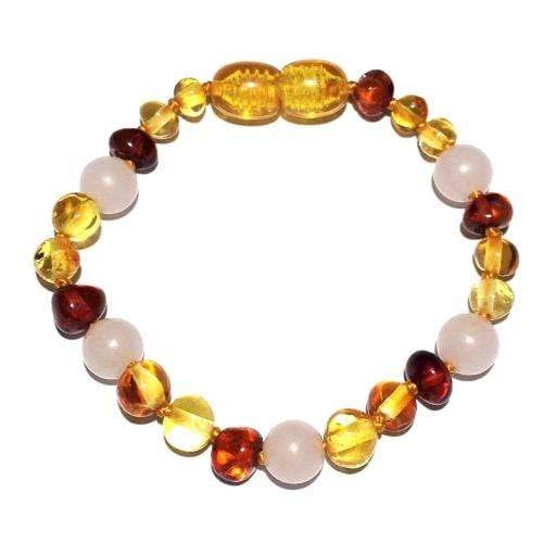 Child Kate Rose Quartz Cognac & Honey Baltic Amber Anklet Bracelet