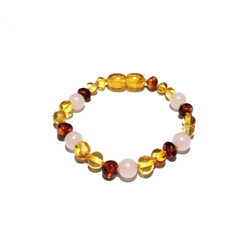 Child Kate Rose Quartz Cognac & Honey Baltic Amber Anklet Bracelet