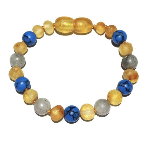 Child Lagoon Raw Honey Blue Howlite Labradorite Baltic Amber Anklet Calming Bracelet