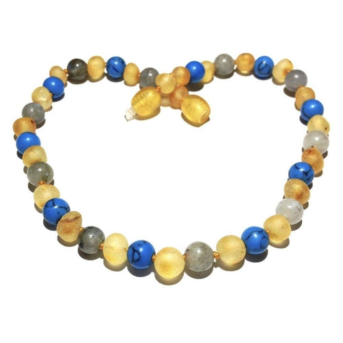 Child Lagoon Raw Honey Blue Howlite Labradorite Baltic Amber Calming Necklace