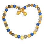 Child Lagoon Raw Honey Blue Howlite Labradorite Baltic Amber Calming Necklace 40cm (XXL)