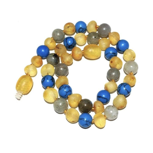 Child Lagoon Raw Honey Blue Howlite Labradorite Baltic Amber Calming Necklace