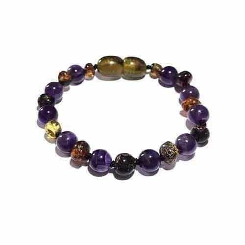 Child Layla Amethyst and Green Baltic Amber Anklet Bracelet
