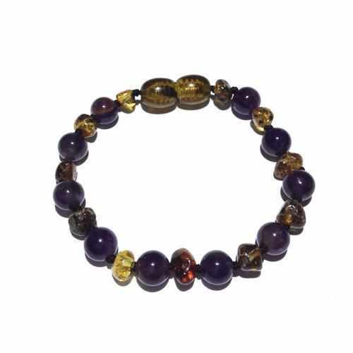 Child Layla Amethyst and Green Baltic Amber Anklet Bracelet