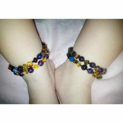 Child Layla Amethyst and Green Baltic Amber Anklet Bracelet