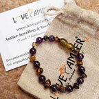 Child Layla Amethyst and Green Baltic Amber Anklet Bracelet