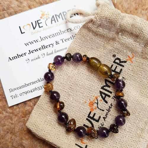 Child Layla Amethyst and Green Baltic Amber Anklet Bracelet