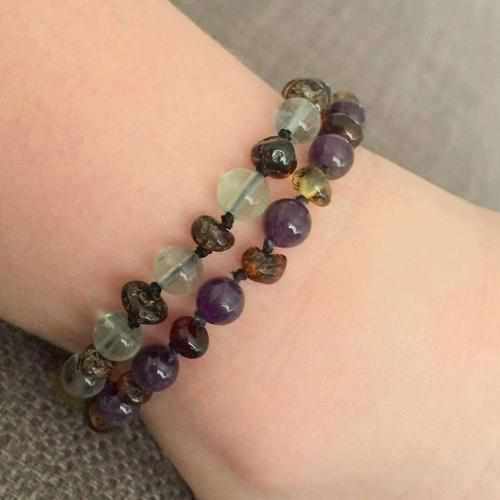 Child Layla Amethyst and Green Baltic Amber Anklet Bracelet