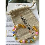 Child Mermaid Pink Blue Green Dragon Agate and Honey Baltic Amber Anklet Bracelet