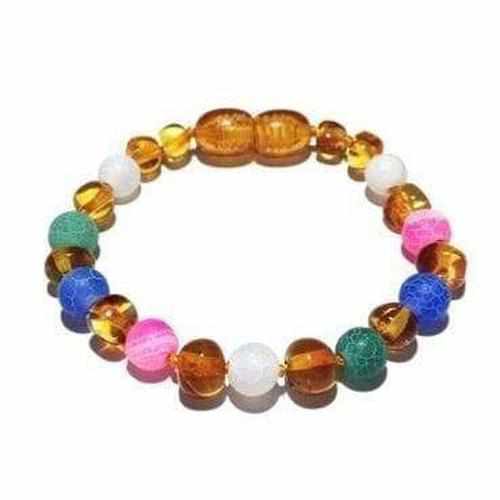 Child Mermaid Pink Blue Green Dragon Agate and Honey Baltic Amber Anklet Bracelet