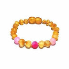 Child Nurture Raw Honey Pink Bead Dragon Agate Baltic Amber Anklet Bracelet 19cm (XL)