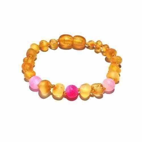 Child Nurture Raw Honey Pink Bead Dragon Agate Baltic Amber Anklet Bracelet 19cm (XL)